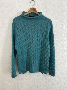 PARKHURST 100% Cotton Roll Neck Cable Knit Sweater Medium SeaBlue Coastal Summer
